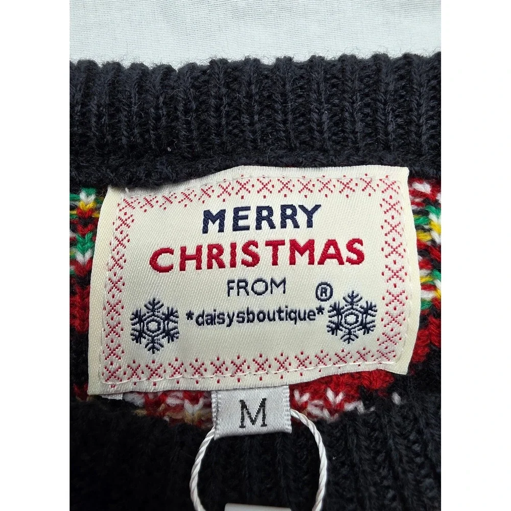 Daisys Boutique Santa Reindeer Ugly Christmas Sweater Black Red Mens Medium NWT